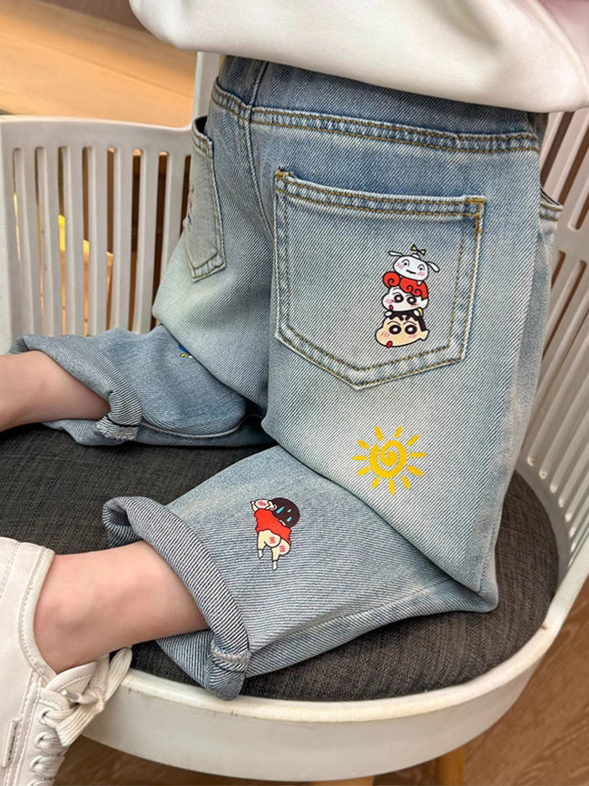 Children Girls’ Cartoon Printed Jeans for Spring & Autumn