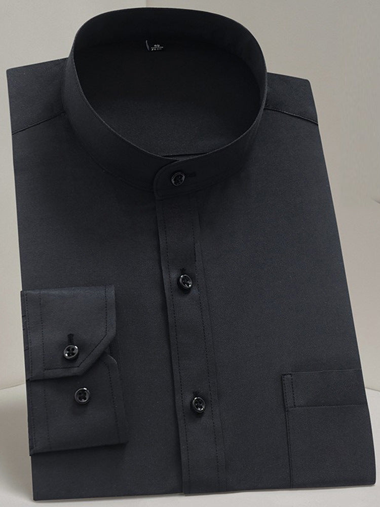 Men’s Stand Collar Chinese Style No-Iron Casual Shirt
