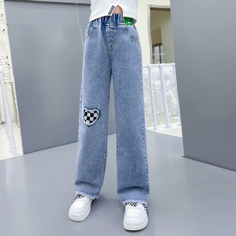 Children Girls’ Wide-Leg Denim Pants for Spring & Autumn