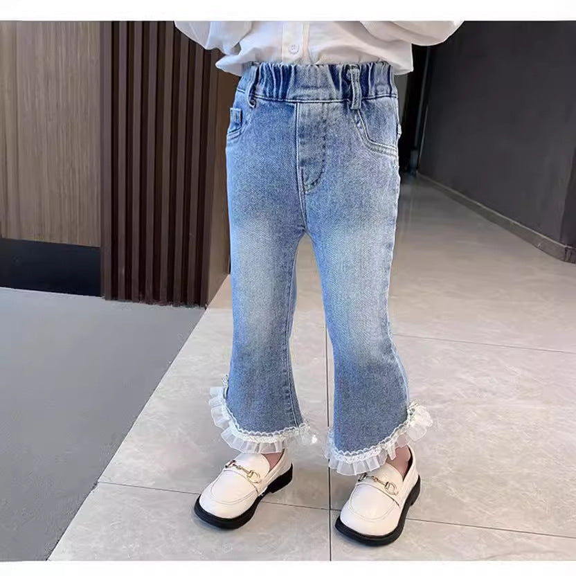 Green girls jeans with comfortable fit for everyday wear