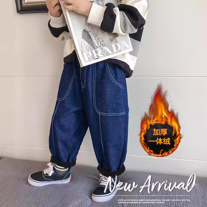Children Boys’ Velvet Denim Pants for Autumn & Winter