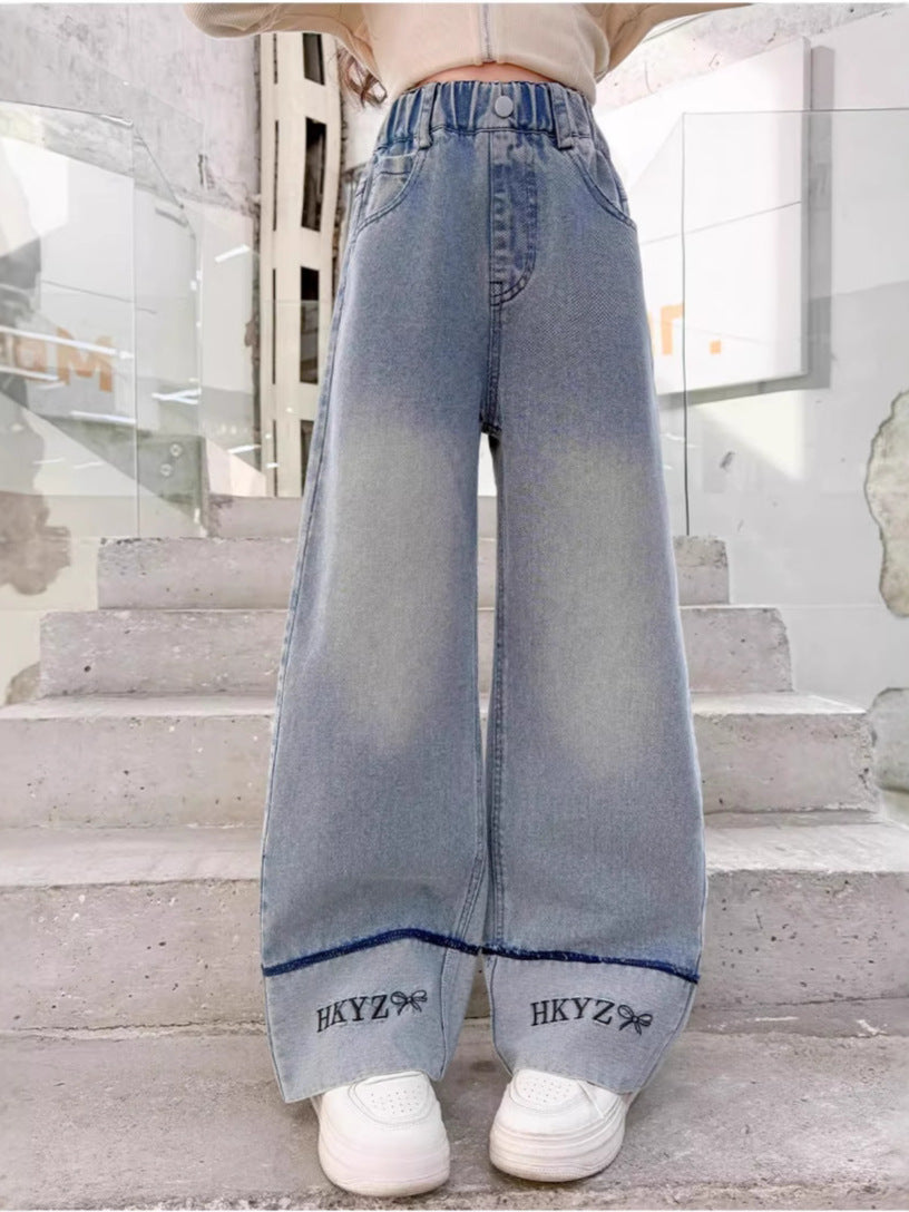 Red girls jeans with comfortable fit for everyday wear