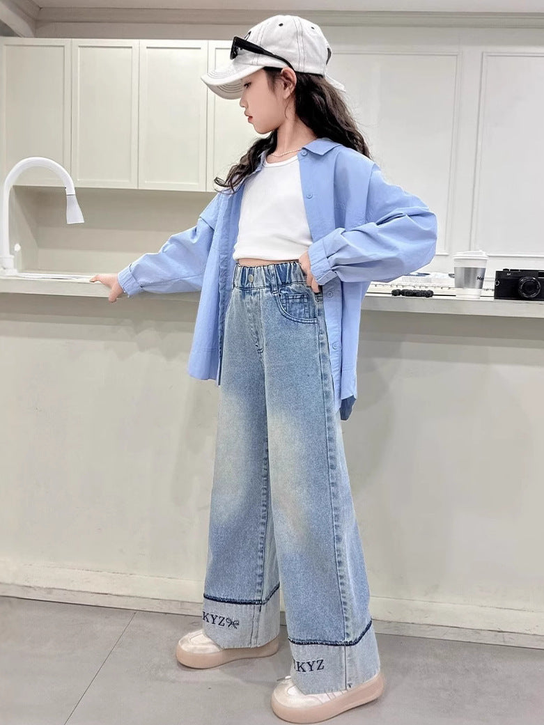 Children Girls’ Wide-Leg Denim Jeans for Spring & Autumn 2025