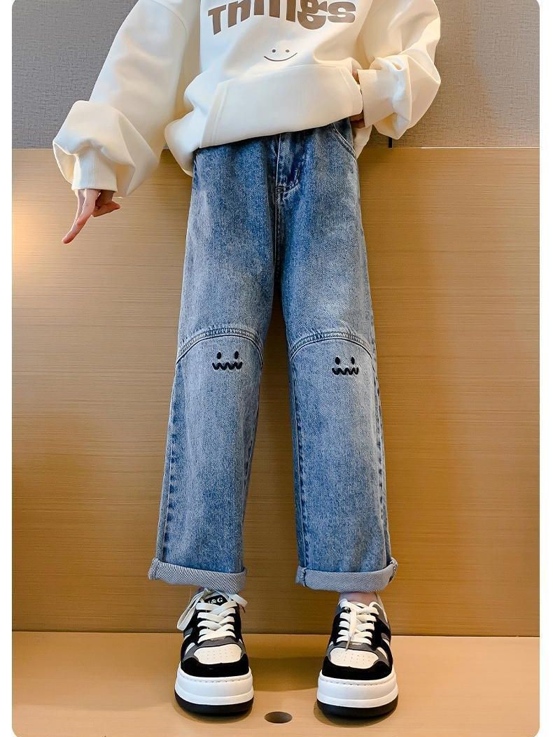 Red girls jeans with comfortable fit for everyday wear