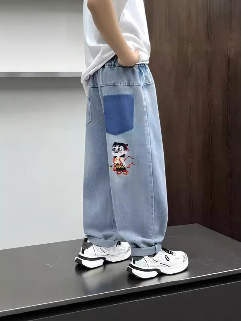 Children Boys’ Cartoon Denim Pants for Spring & Autumn 2025