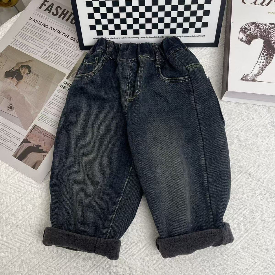 Children Boys’ Fleece-Lined Denim Jeans for Winter