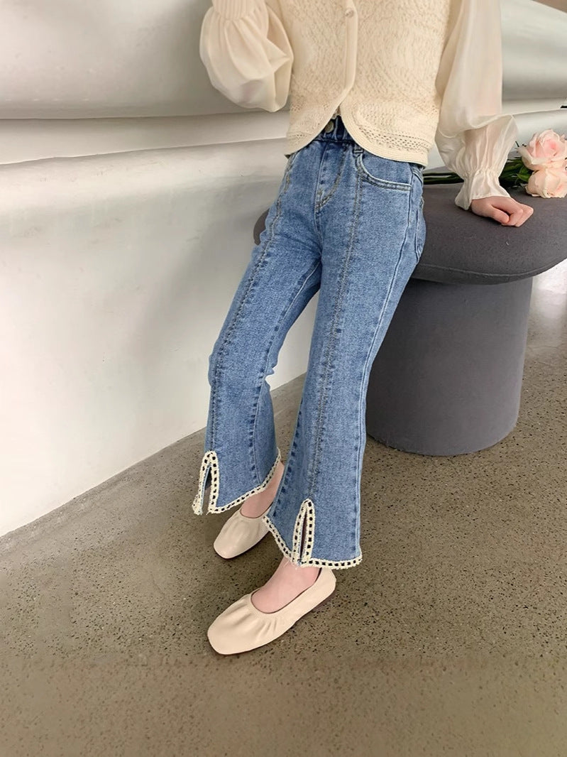 Children Girls’ Flared Split Denim Jeans for Spring & Autumn