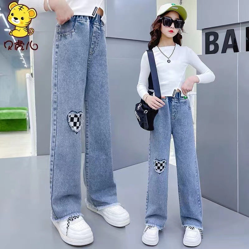 Children Girls’ Straight-Leg Denim Pants for Spring & Autumn