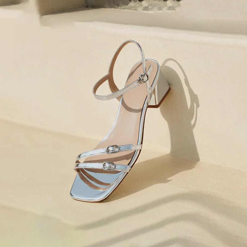 One-Strap Chunky Heel Sandals for Women Elegant Summer High Heels