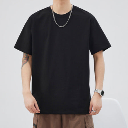 Men's black long sleeve T-shirt - loose fit round neck casual top