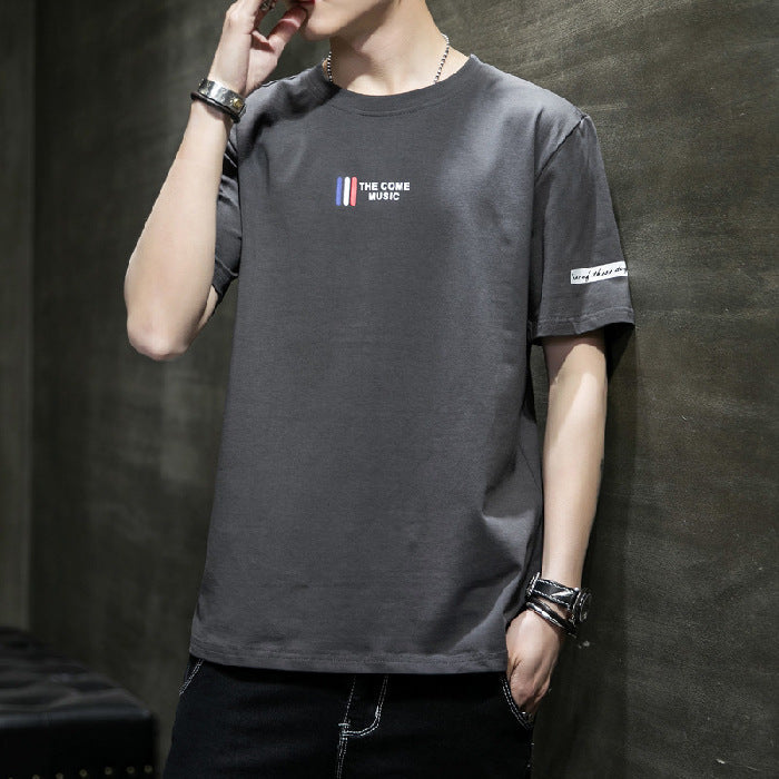 Men's dark gray long sleeve T-shirt - loose fit round neck casual top
