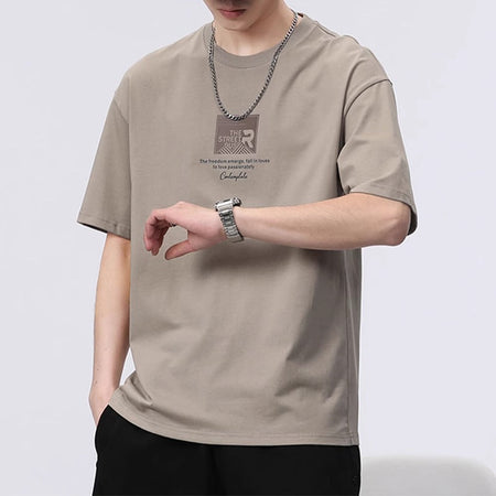 Men's bs8008—grey apricot long sleeve T-shirt - loose fit round neck casual top
