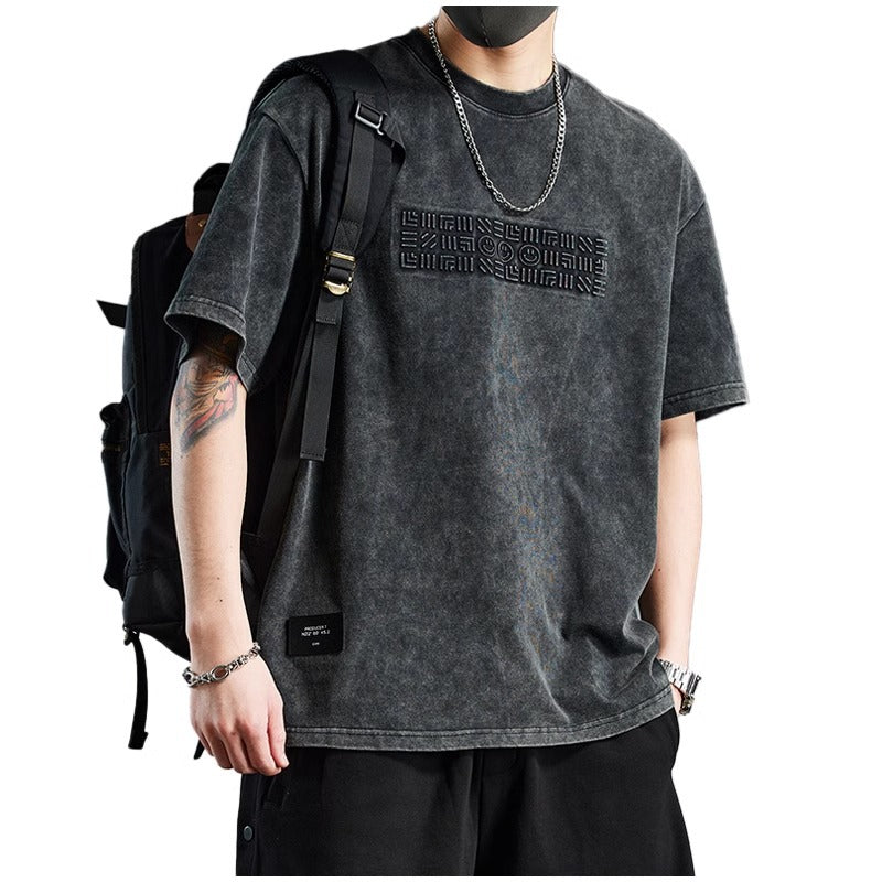 Men's black long sleeve T-shirt - loose fit round neck casual top