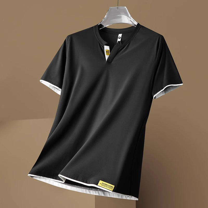 Men’s Ice Silk V-Neck Breathable Summer T-Shirt