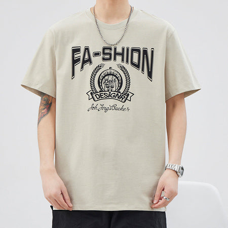 Men's khaki long sleeve T-shirt - loose fit round neck casual top