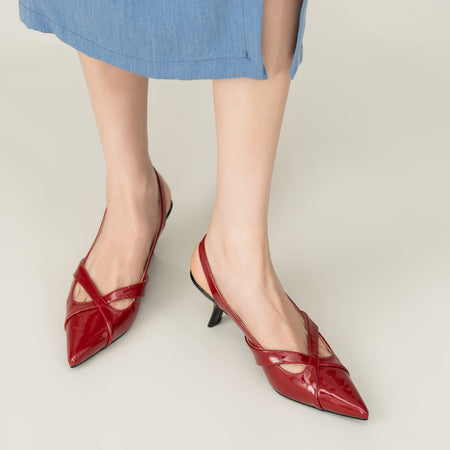 Red pointed toe thin heel buckle sandals for women summer