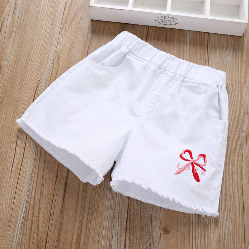 White girls denim shorts for summer casual wear with comfortable relaxed fit