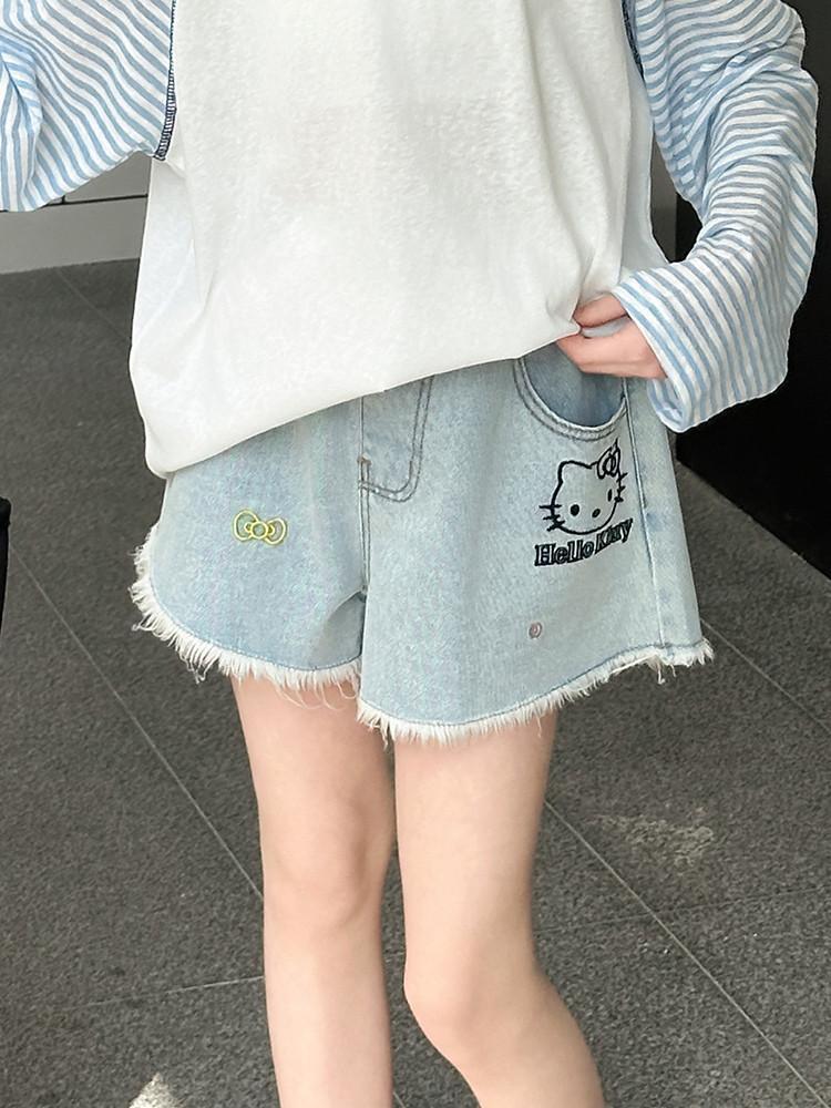 Red girls denim shorts for summer casual wear with comfortable relaxed fit