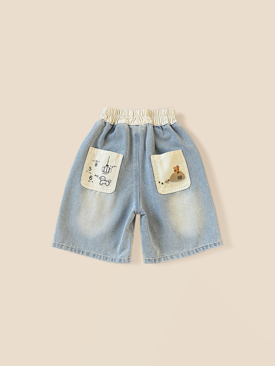 Red girls denim shorts for summer casual wear with comfortable relaxed fit