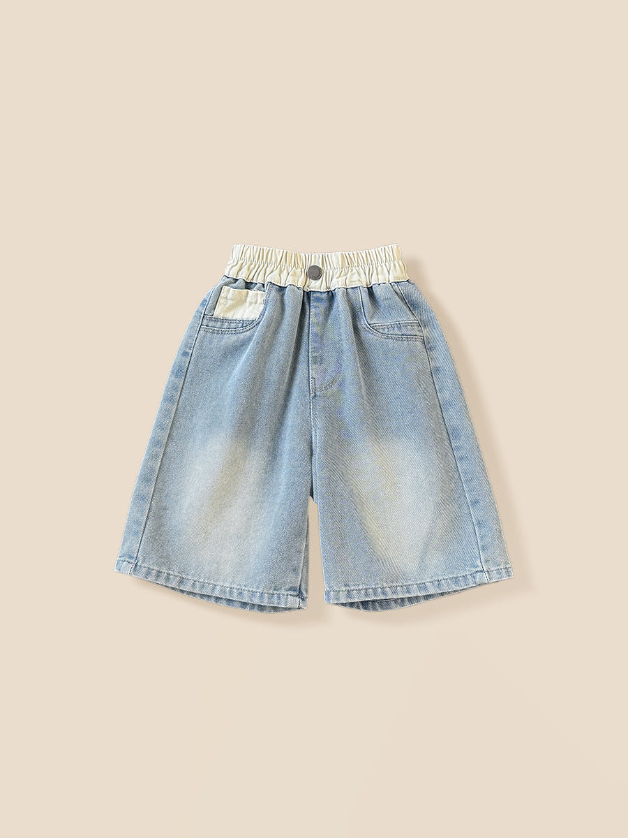 Children Boys Korean Cartoon Graffiti Denim Style Summer Shorts
