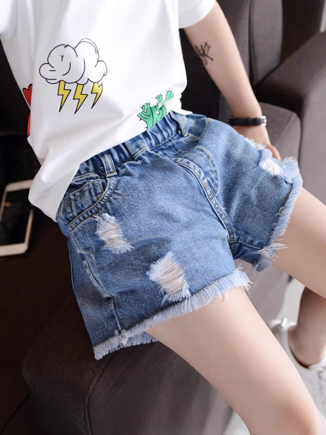 girls denim shorts for summer casual wear with comfortable relaxed fit