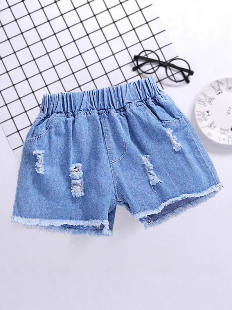 Girls Cotton Denim Summer Shorts Lace Floral Casual Hot Pants