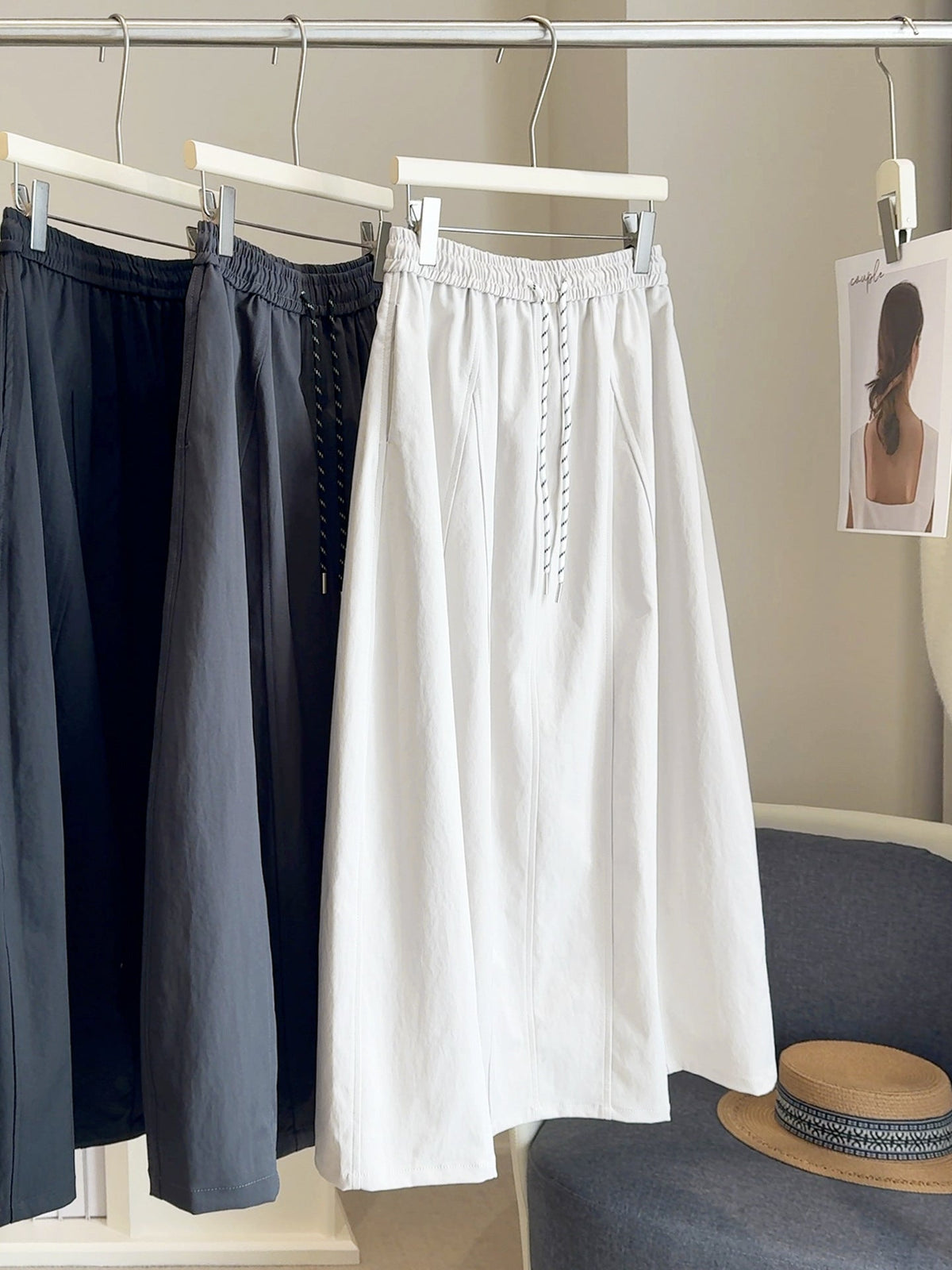 Apricot contrast drawstring a-line workwear skirt with spliced detail