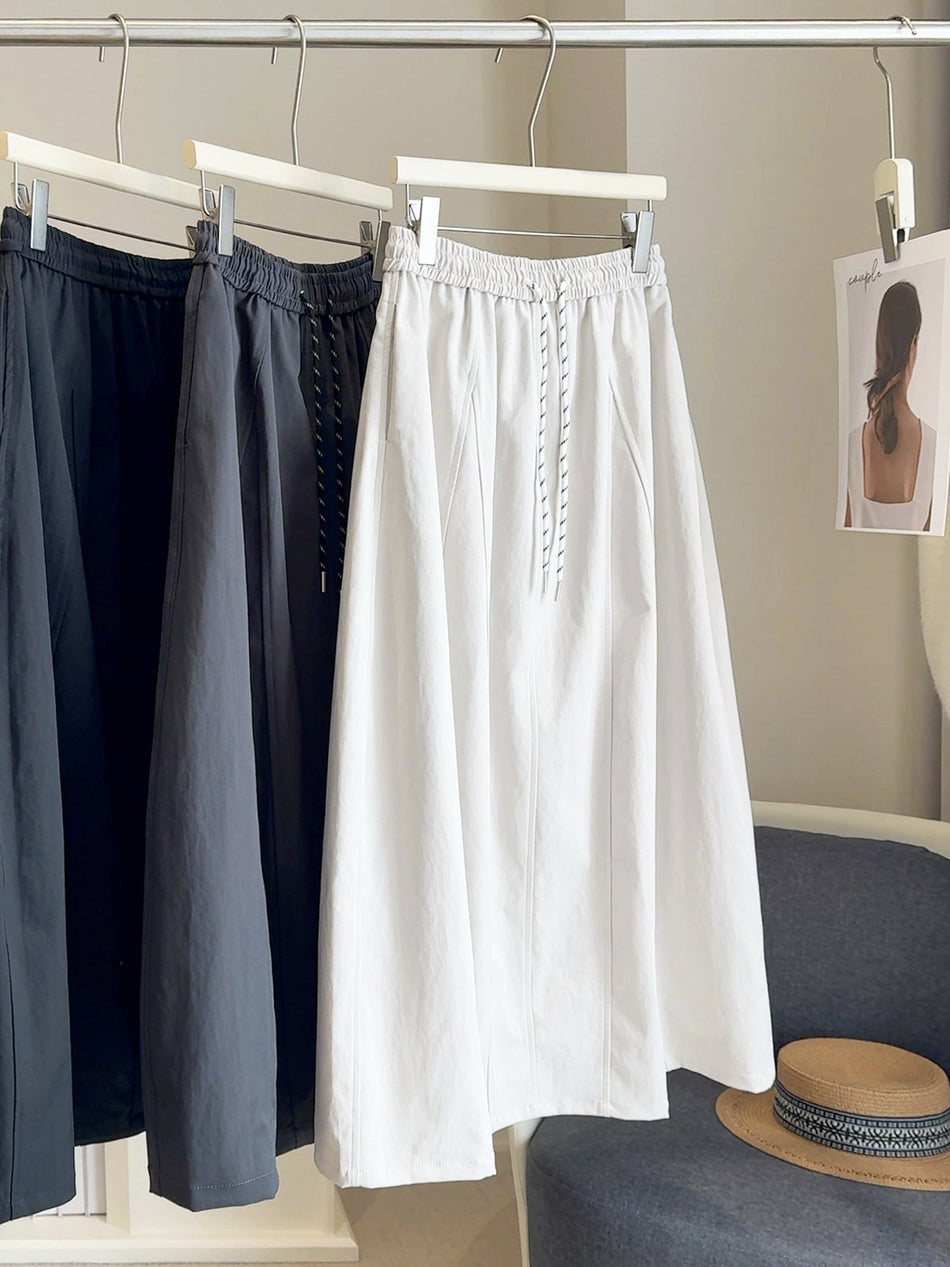 Apricot contrast drawstring a-line workwear skirt with spliced detail