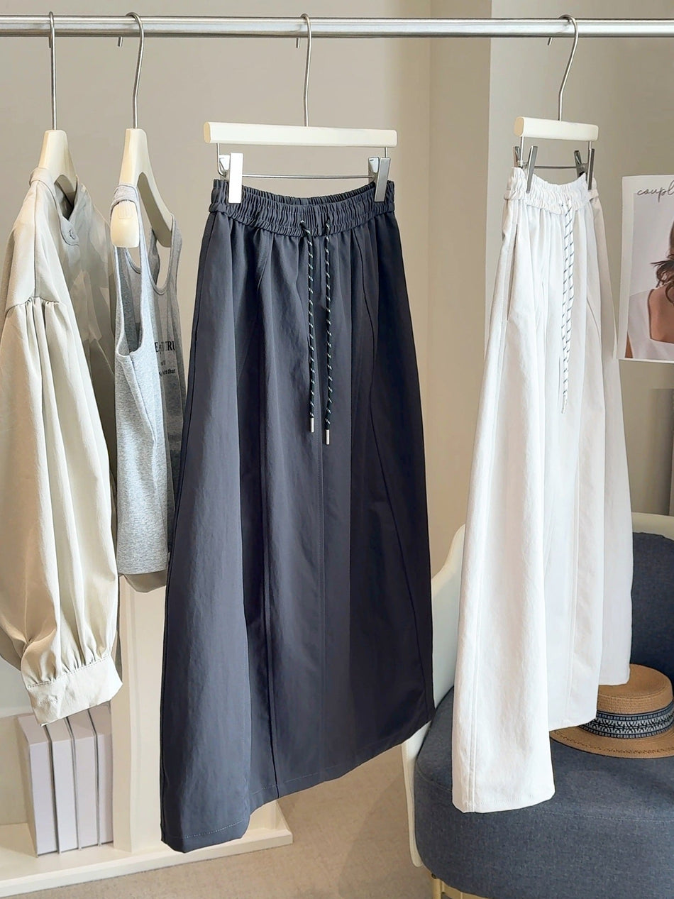 Contrast Drawstring A-Line Workwear Skirt with Spliced Detail