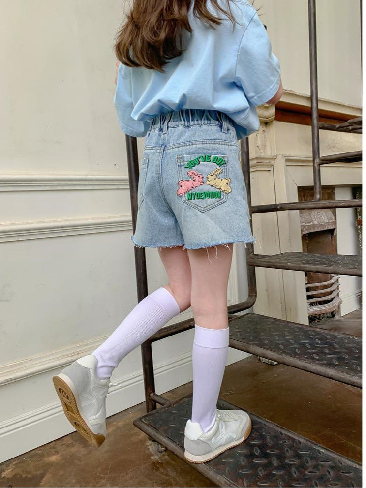 Girls Korean Style Denim Shorts Loose Fit Summer Casual Hot Pants