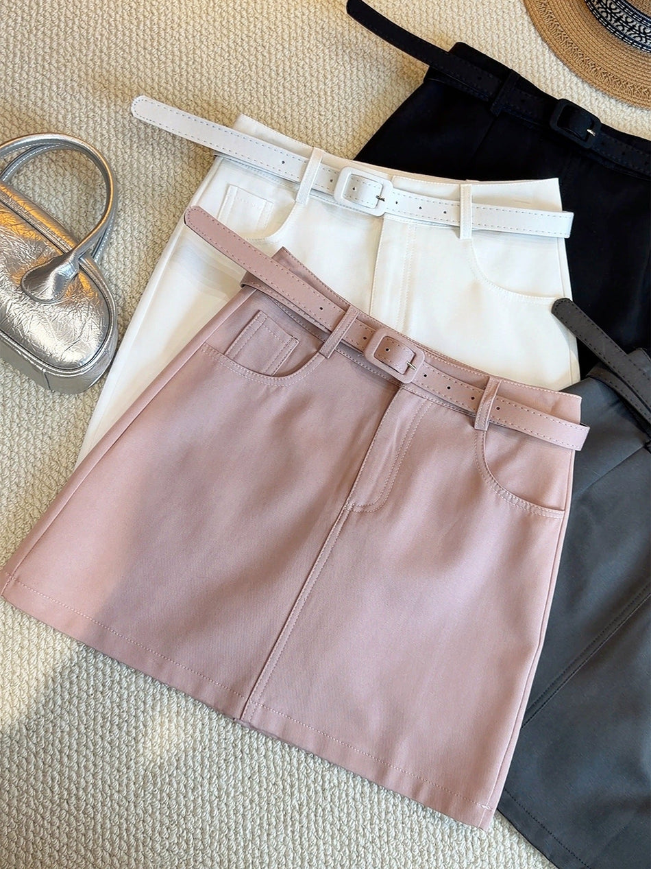 High-Waisted A-Line Utility Mini Skirt with Matching Belt