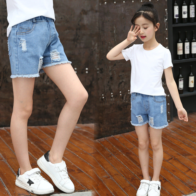Girls Tassel Ripped Denim Shorts Summer Casual Mid Waist Hot