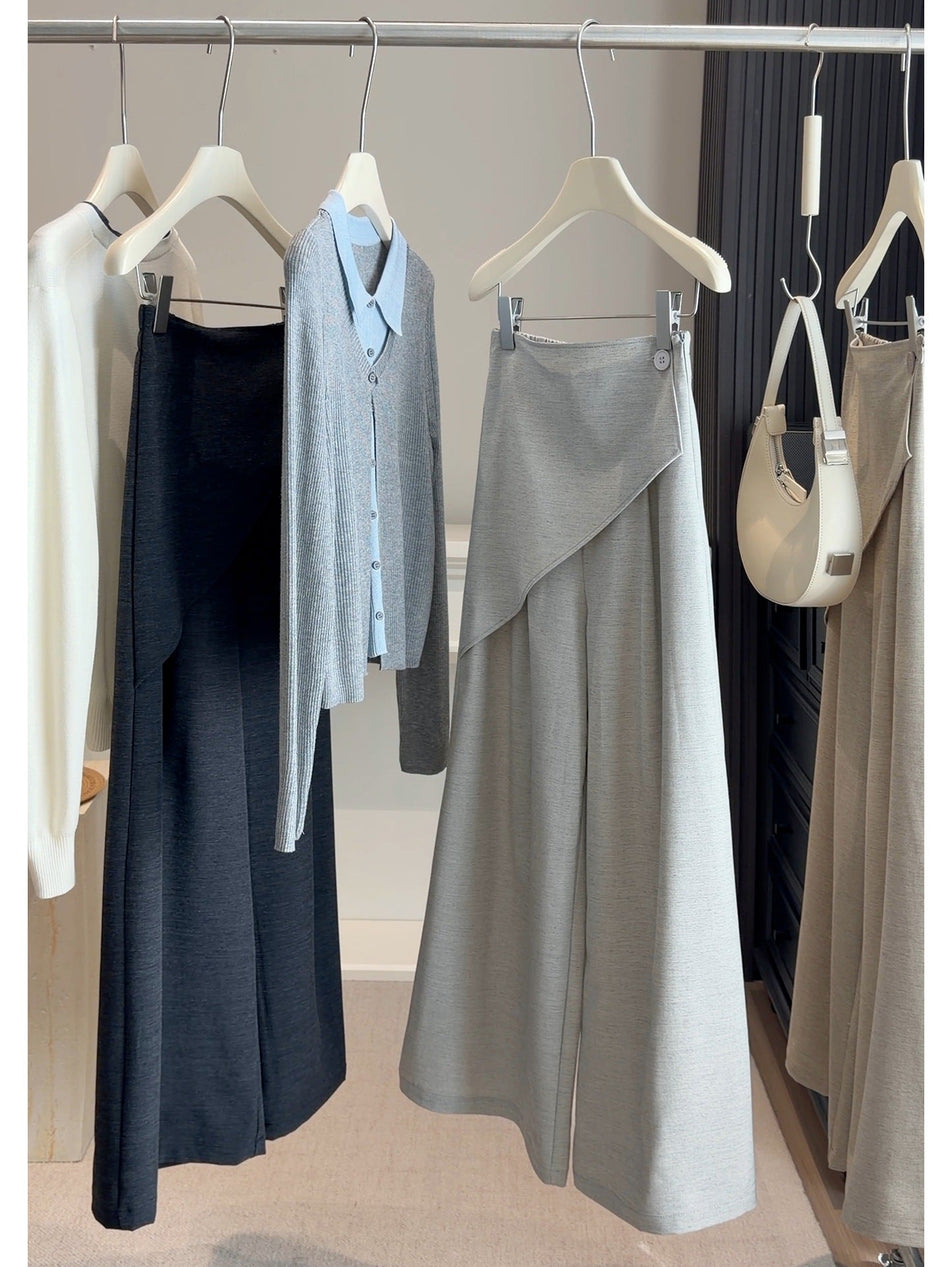 High-Waisted Irregular Faux Two-Piece Wide-Leg Trousers