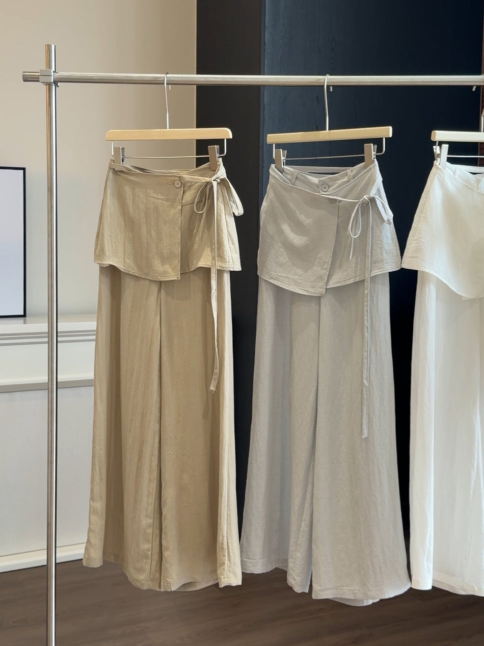 High-Waisted Ice Silk Linen Wide-Leg Floor-Length Trousers