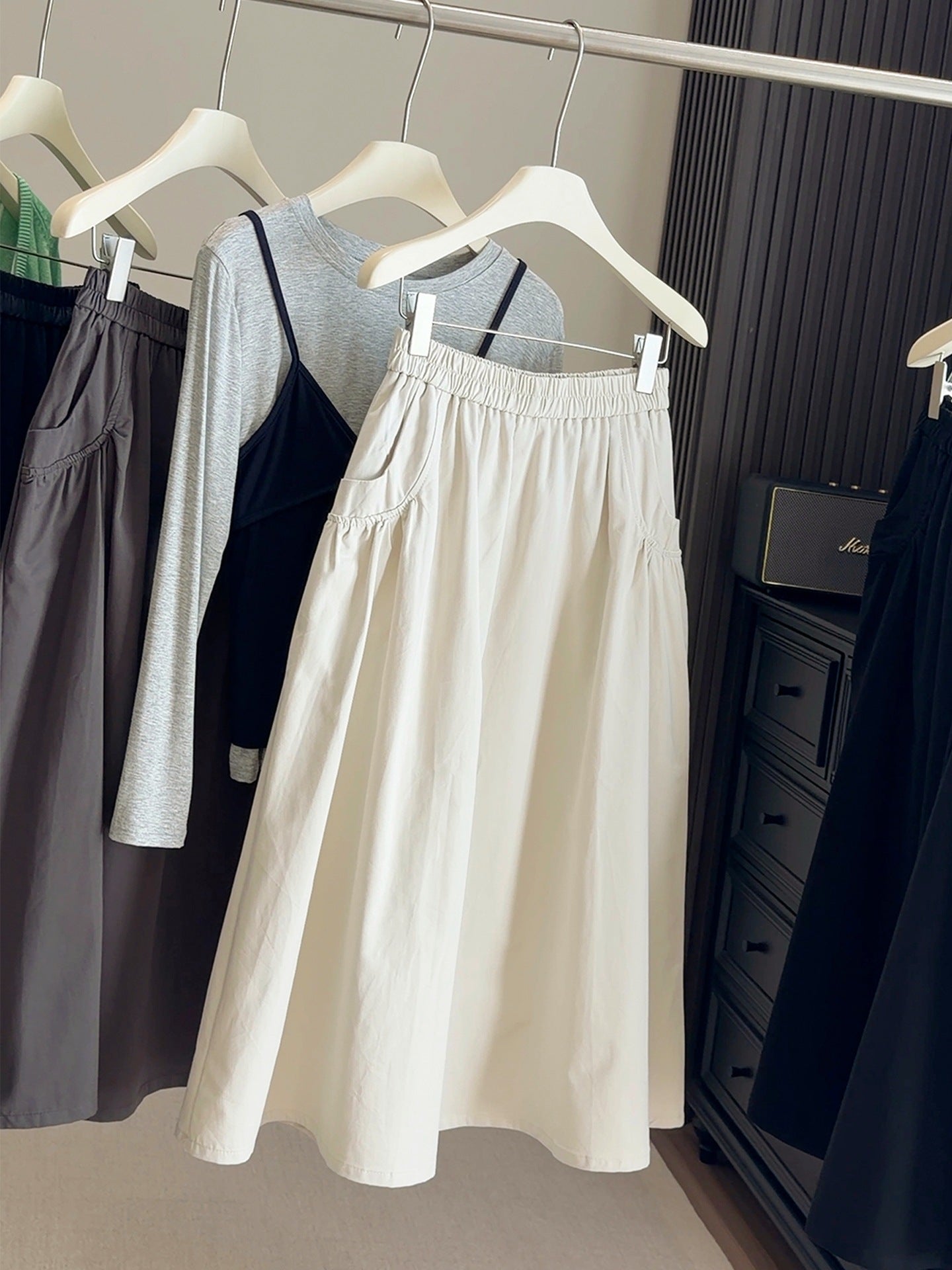Apricot high-waisted a-line umbrella skirt with elastic waist