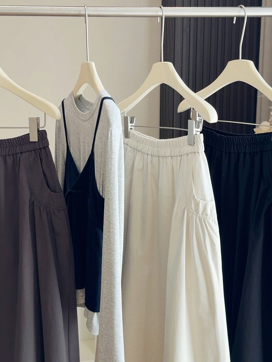High-Waisted A-Line Umbrella Skirt with Elastic Waist