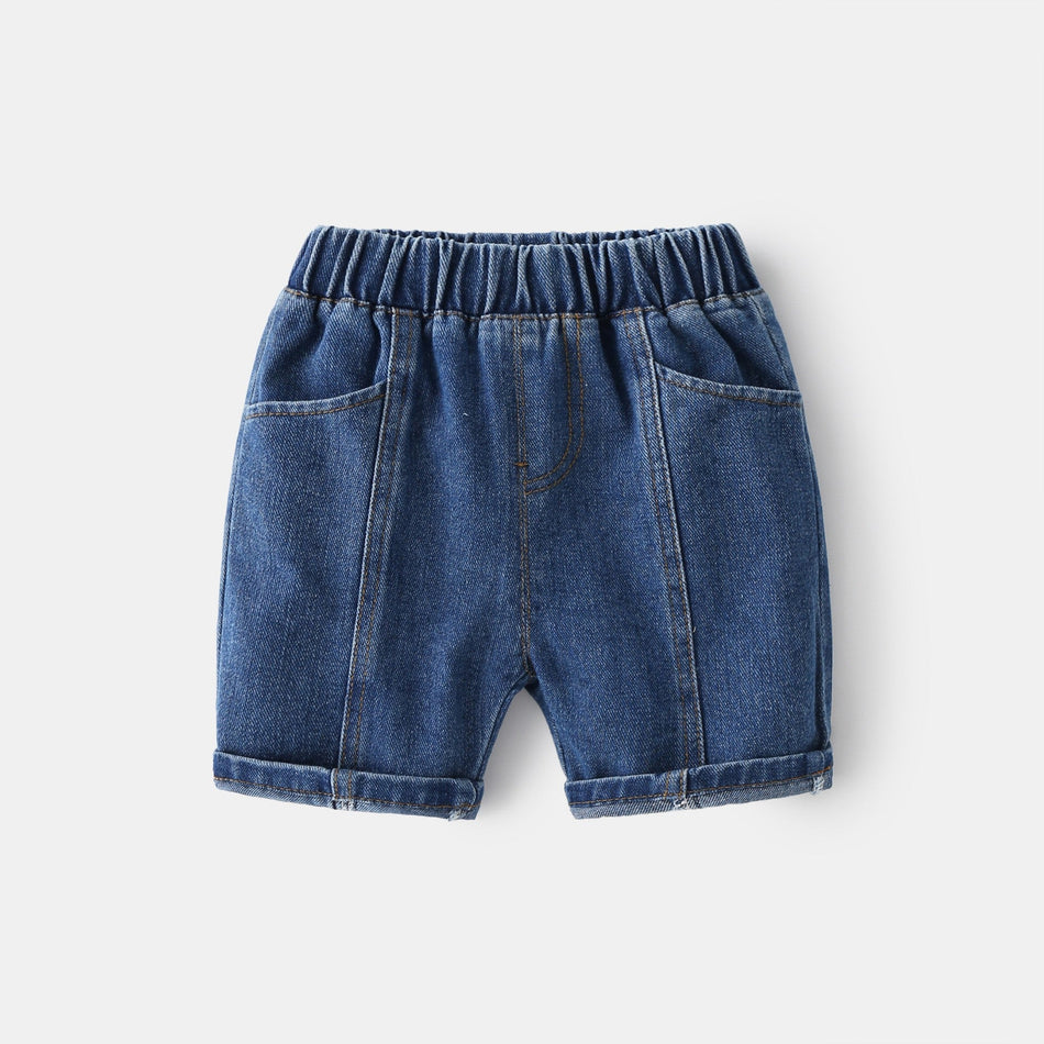 Boys Korean Style Denim Shorts Patch Pocket Casual Summer Pants
