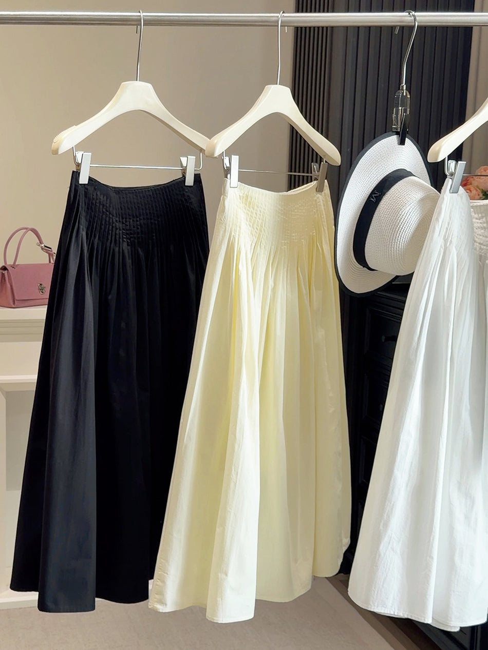 Waist-Cinching Pleated A-Line Mid-Length Umbrella Skirt