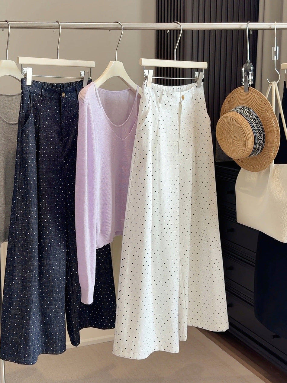 High-Waisted Polka Dot Wide-Leg Drape Trousers
