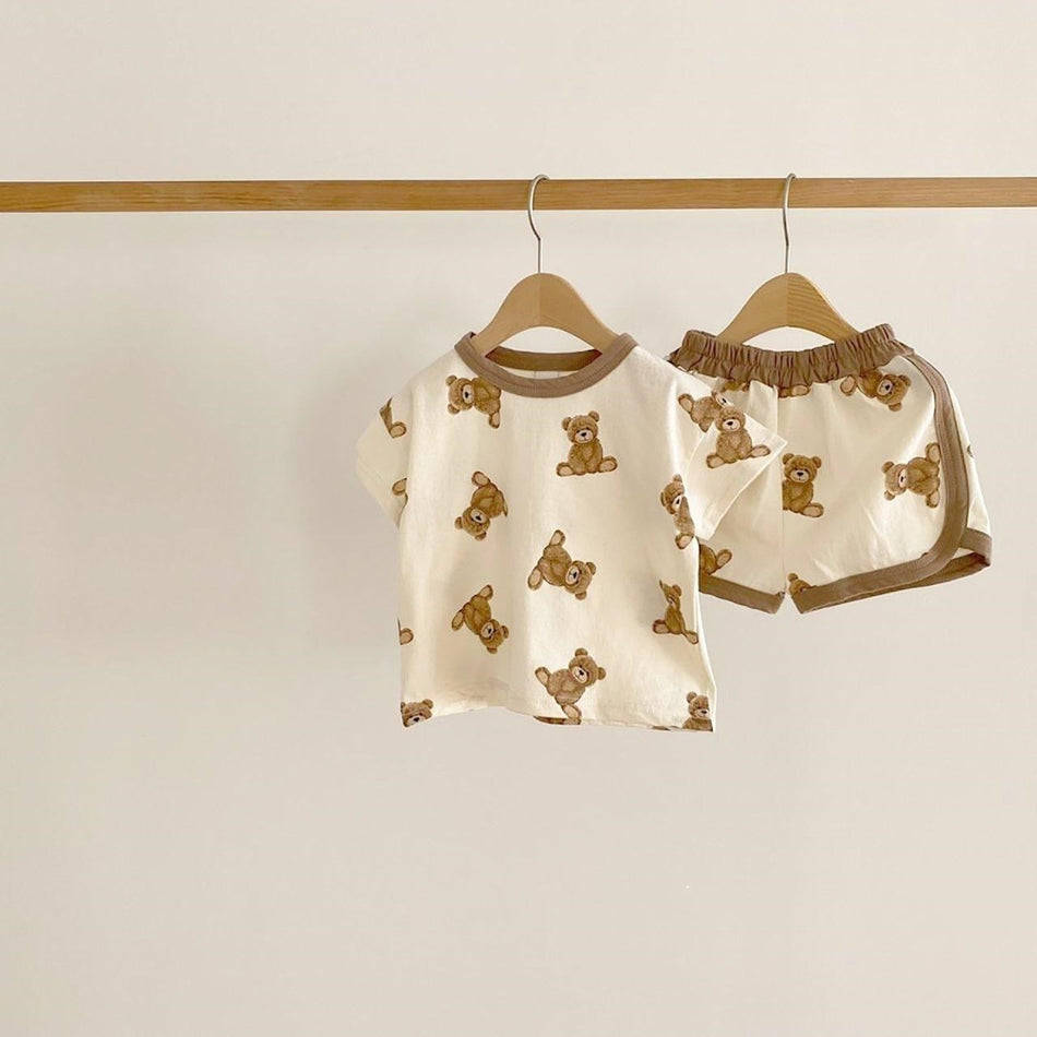 Baby Cotton Cartoon Bear Two-Piece Summer Homewear Set Korean