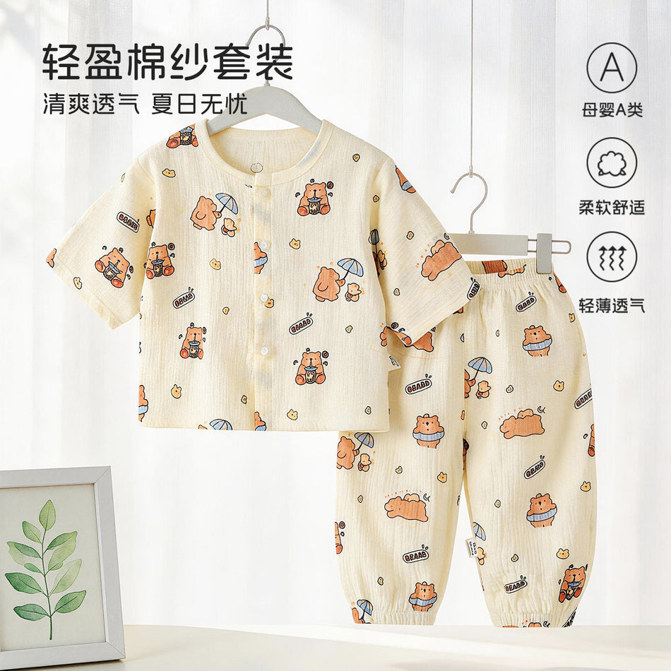Baby Cotton Gauze Pajama Set Breathable Summer Homewear Outfit