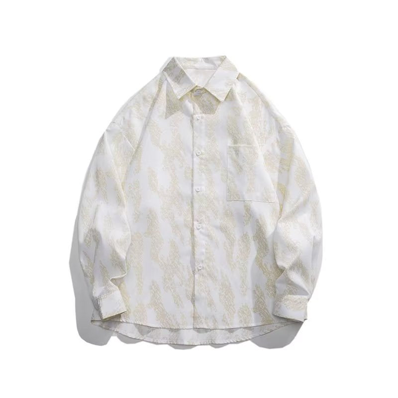 Men's Japanese Fashion Silk-Linen Printed Stand-Collar Shirt