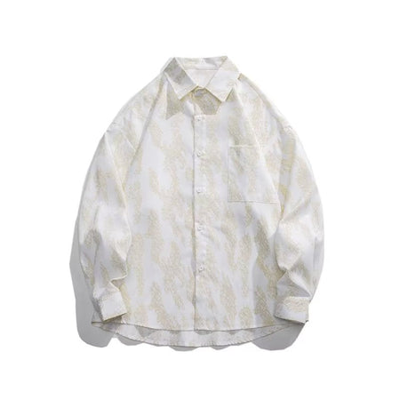 Men's Japanese Fashion Silk-Linen Printed Stand-Collar Shirt