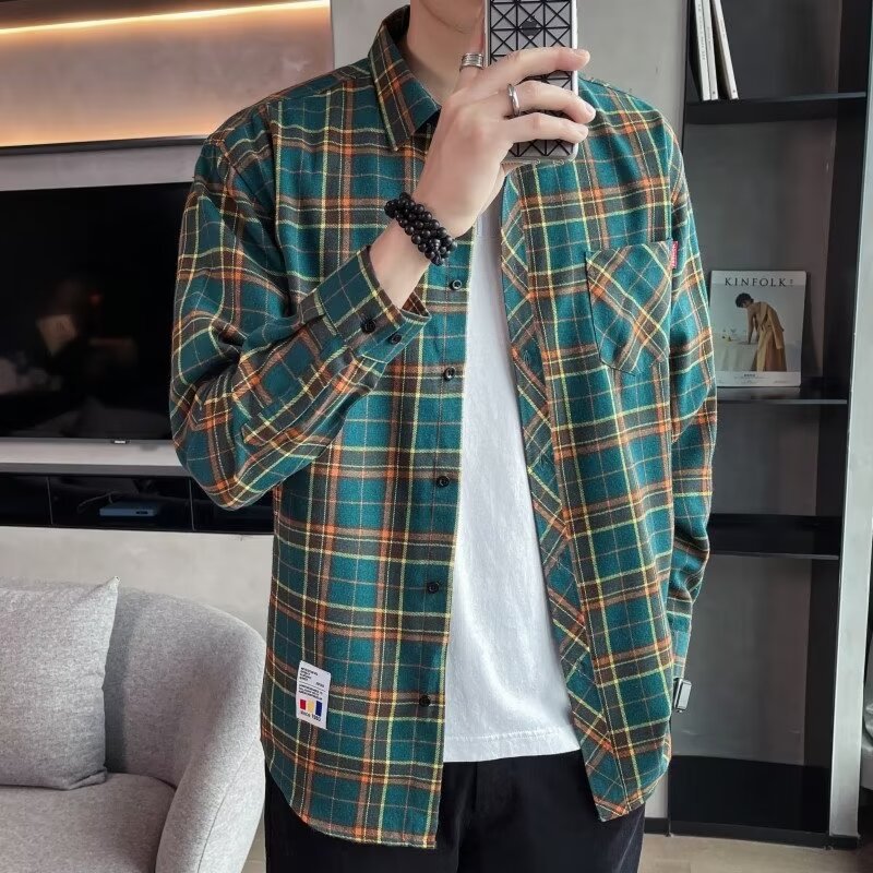 Men's Vibrant Silk-Linen Loose Long-Sleeve Shirt