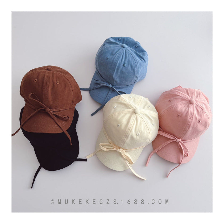 Girls Bow Strap Baseball Cap Korean Style Sun Protection Hat