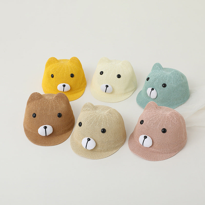 Kids Cartoon Bear Straw Hat Breathable Summer Sunshade Cap