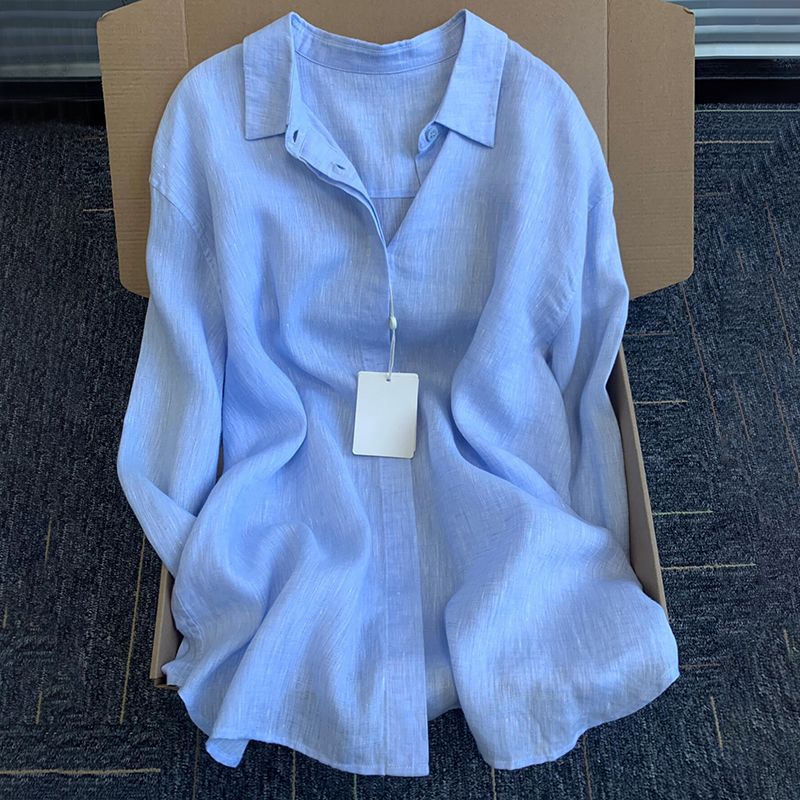 Light blue airy cotton-linen long sleeve sun protection cardigan