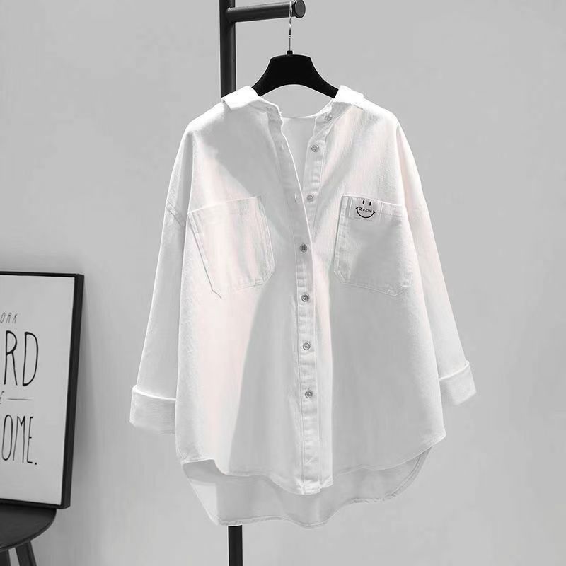 White elegant relaxed-fit cardigan blouse with minimalist accents
