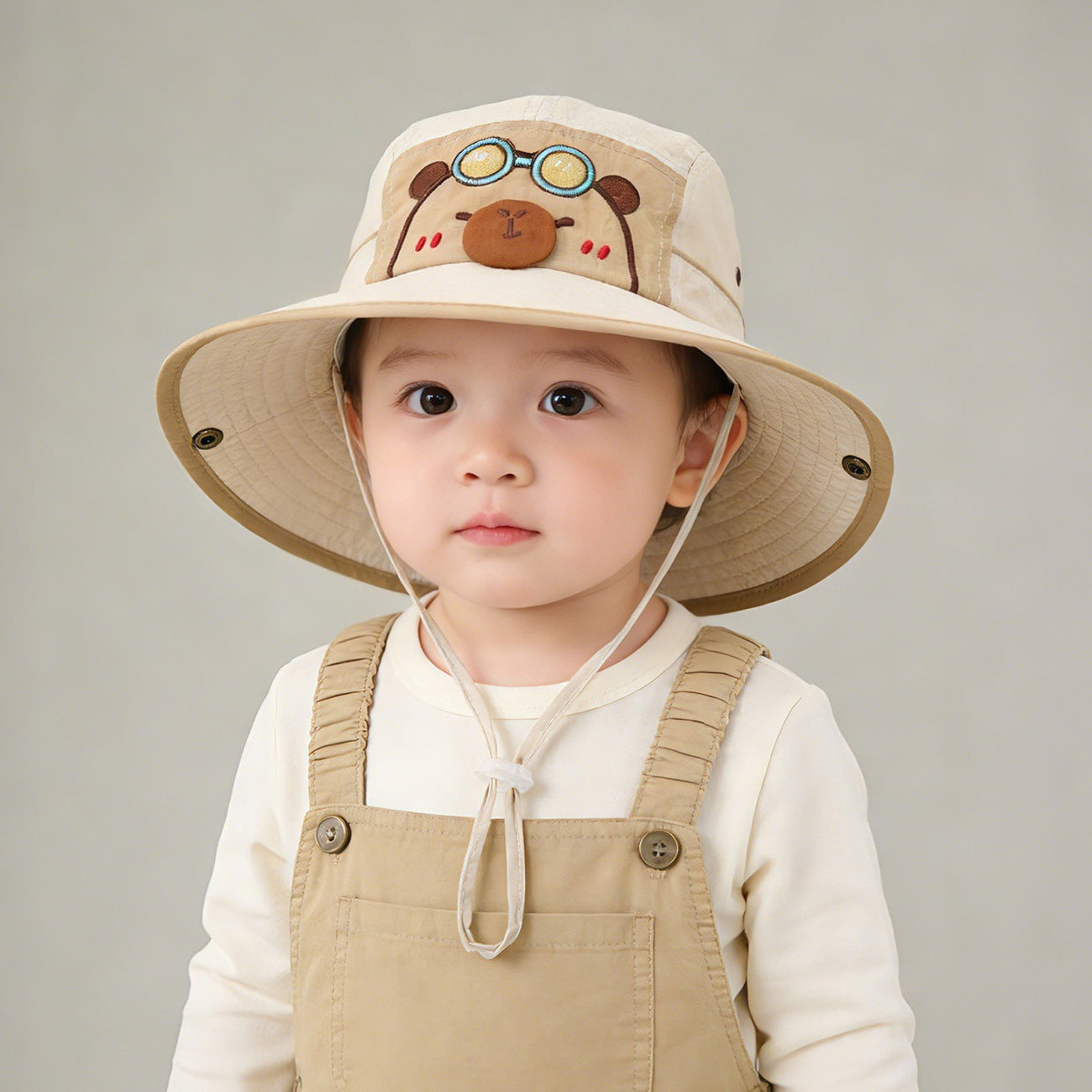 Khaki kids sun hat with breathable design for outdoor summer and beach wear