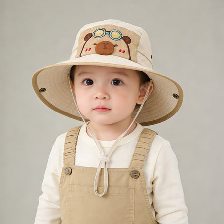 Khaki kids sun hat with breathable design for outdoor summer and beach wear